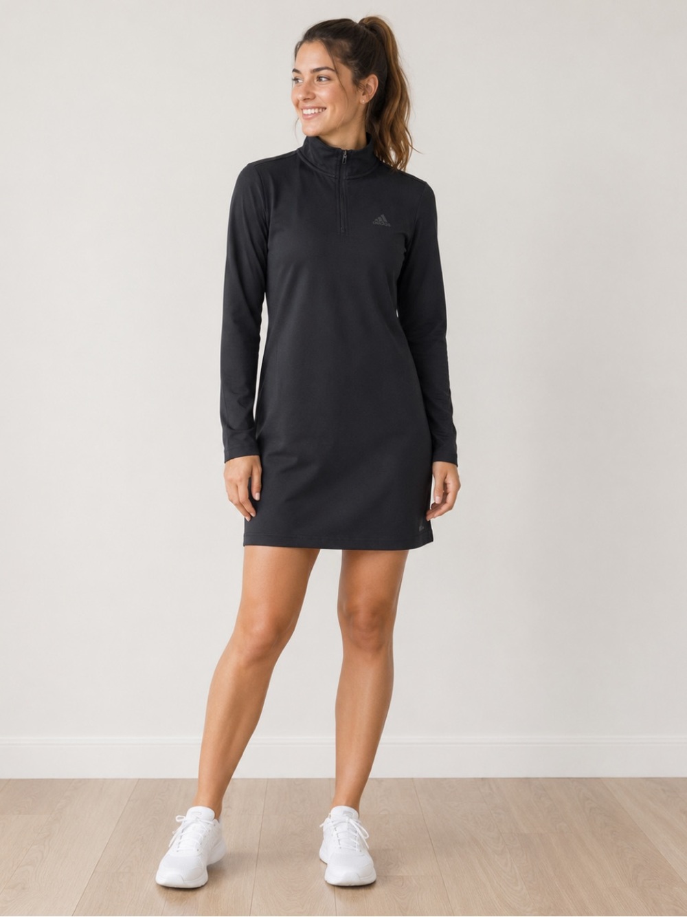 Adidas Women’s Black Quarter Zip Active Dress Size M Long Sleeve Athleisure - Picture 8 of 8